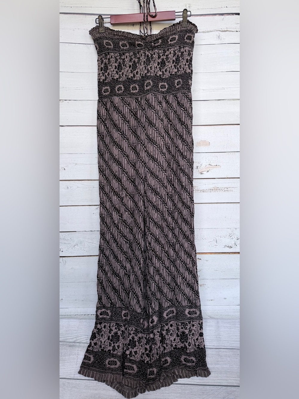 Free People Geometric Pattern Smocked Halter Jumpsuit - Large